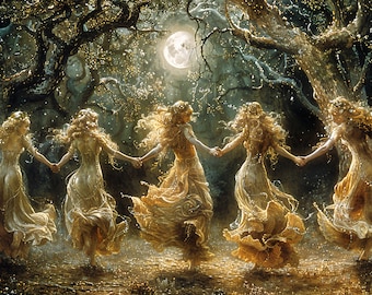 Dancing Moon Goddess Digital Art, Goddess Wall Art, Enchanted Forest Fine Art Print