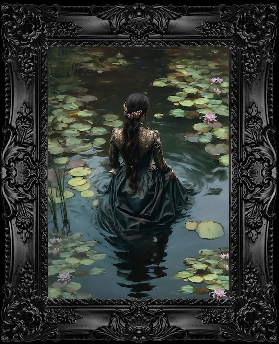 Ophelia Dark Academia Print, The Lake, Moody Wall Decor, Goth Victorian Art, Dark Romantic Art