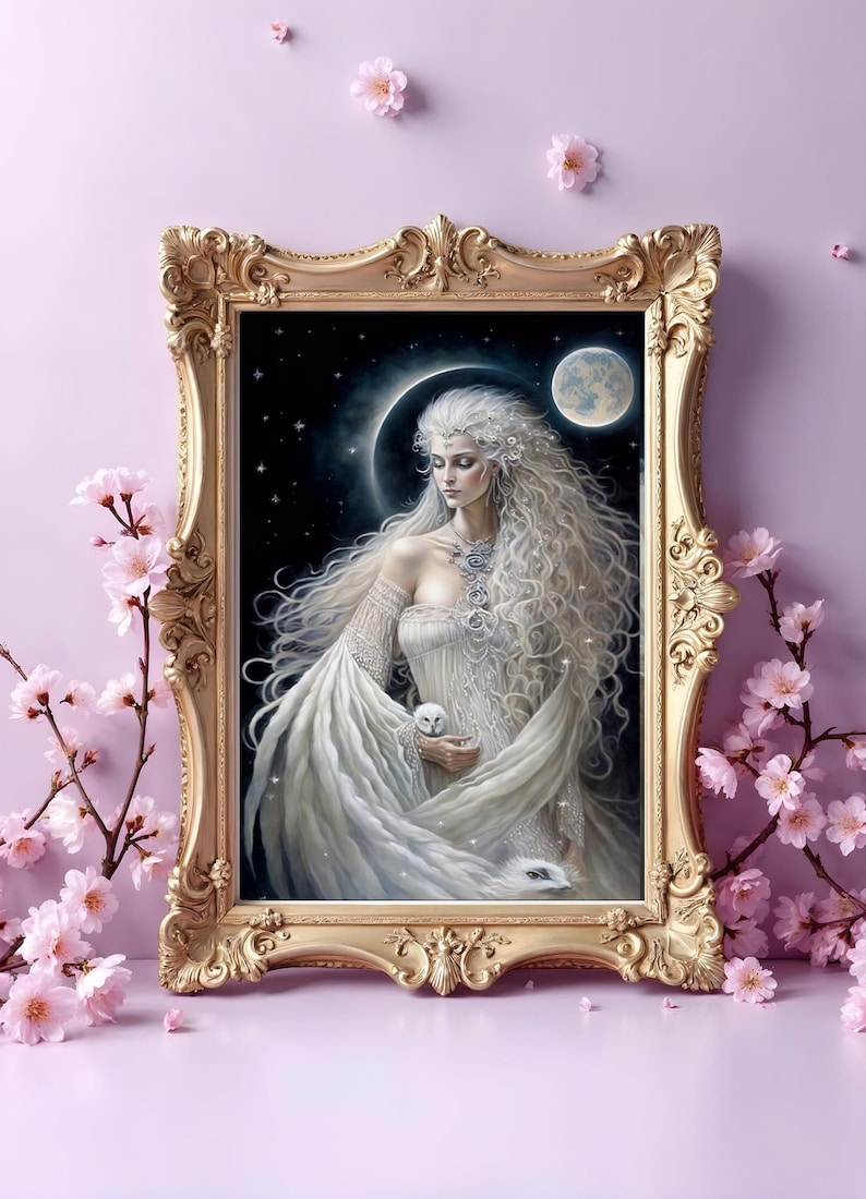 Moon Goddess Selene Art Print, Celestial Divine Feminine Wall Decor - Etsy