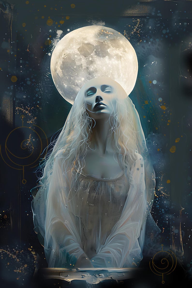 Gothic Moon Goddess Art Print, Selene Celestial Wall Art, Divine ...