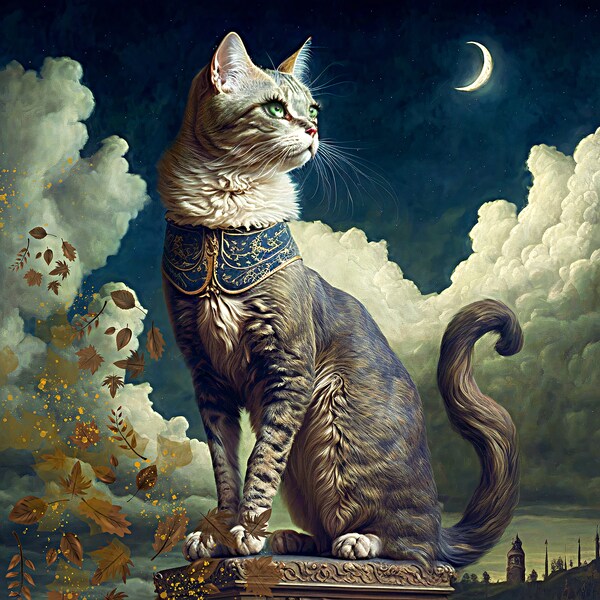 Steampunk Cat Art Set, Whimsical Victorian Cat Print Download, Fantasy Animal Portraits