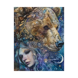 Spirit of the Bear, Animal Totem Print, Ethereal, Mystical Image of Bear and Goddess