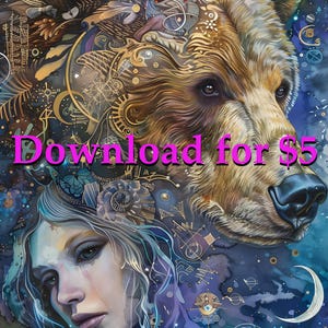 Spirit of the Bear, Animal Totem Print, Ethereal Download to Print, Mystical Image of Bear and Goddess