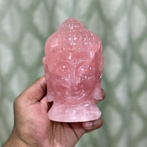 Hand - Carved Buddha Head Statue in Rose Quartz - Premium Quality Crystal - Indian Handmade Art - Divine Buddha Head, Perfect for Loved One