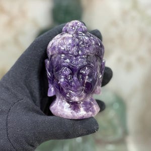 Natural Amethyst Crystal Buddha Head Statue - Hand - Carved Buddha Head - Authentic Gemstone - Divine Buddha Statue - Positive Crystal Decor