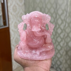 Rose Quartz Lord Ganesha Statue | Hand-Carved Ganesha Idol | Indian Ganesha Art | Symbol of Love | Meditation Decor | Crystal Poison