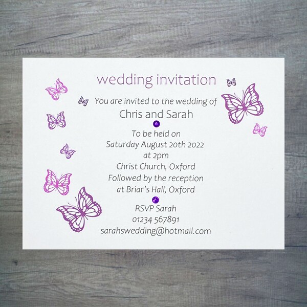 10 Wedding Invitations Invites Day Evening Personalised + Envelopes Simple Modern Budget Affordable Cards Stationery Butterflies Design