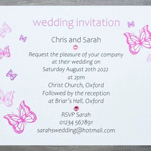 Bespoke 'Butterfly' Personalised Wedding Invitation Day/Evening with Sleeve 