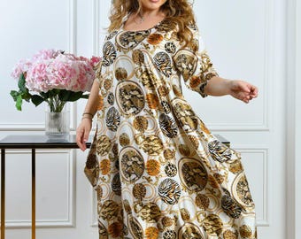 Plus Size Boho Maxi Dress 4X–8X, Flowy Loose Outfit for Curvy Women