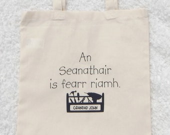 Personalized Grandad Tote Bag: Irish Language Gift