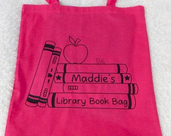 Pink Tote Library Book Bag/ Personalised Bag for Library Books/ Library Book Bag with Name/ Book Gift for Child/Booklover Gift/Daughter Gift
