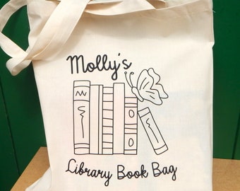 Tote Library Book Bag/ Personalised Bag for Library Books/ Library Book Bag/ Gift for Child/ Gift for Mother/ Gift for Friend/ Gift for Gran
