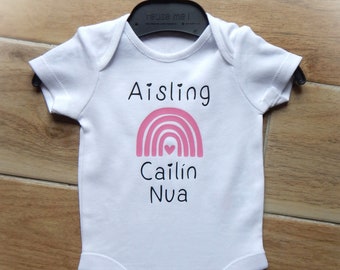 Personalised Irish Baby Vest/ Cailín Nua or Buachaill Nua Baby Vest with Name/ Irish Baby Gift/ Irish Language Gift/ Baby Name Announcement