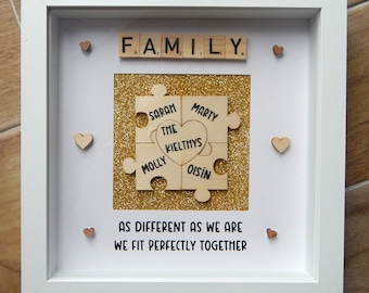 Jigsaw Piece Personalised Box Frame/ Family Puzzle Piece Frame/ Family Gift/ Gift for Mother/Father/ Birthday Gift Mother/ Housewarming Gift