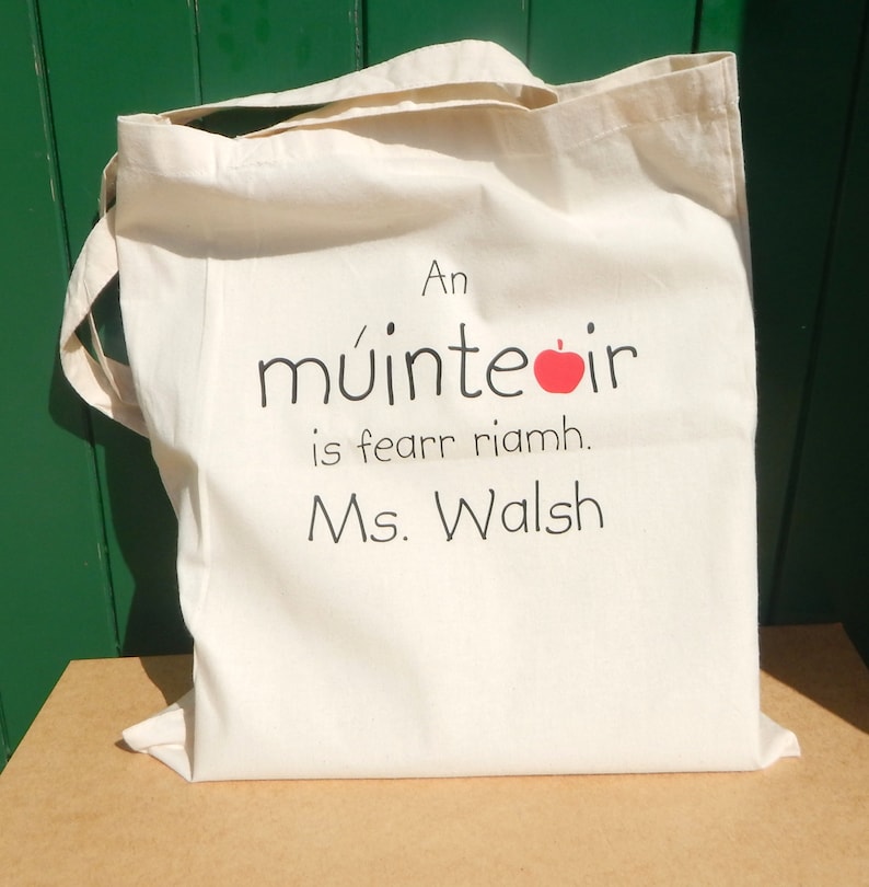 Best Teacher Ever Gift Bag, Irish Language, Múinteoir Bag, Teacher Gift, Thank You Gift for Teacher, Personalised Book Bag, Teacher Gift image 1