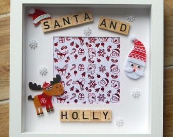 Personalised Santa and Me Frame/ Scrabble Frame Christmas/ Santa, Rudolph Frame/ Keepsake Gift Child/ Photo Frame of Santa with Child/Name