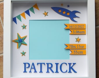 Baby Boy Gift/ Baby Boy Personalised Frame/ New Baby Frame/ Personalised Baby Gift/ Personalised Baby Stats Frame/ Boys Nursery Box Frame