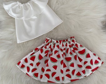 Baby Girl White Blouse, Baby girl t-shirt, Baby girl skirt, Baby girl clothes, Baby girl set, Baby girl dress Watermelon Pattern Skirt Set