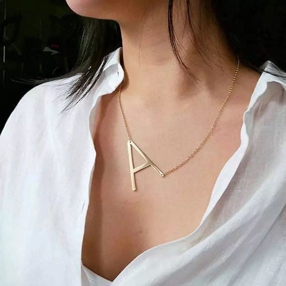 14K Solid Gold Alexis Rose Initial Necklace, Customized Big Initial on -  Abhika Jewels