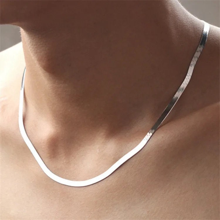 Snake Necklace, Sterling Silver Snake Chain Necklace, Flat Snake Chain, Flat Snake Silver Choker