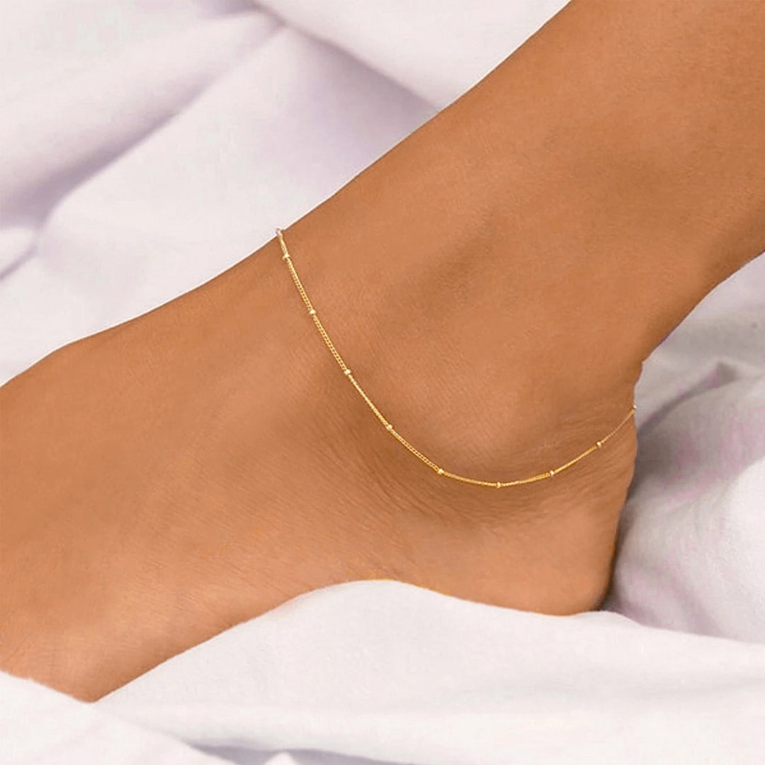 18K Gold Filled Anklet, Gold Chain Anklet, Gold Beaded Anklet for Women