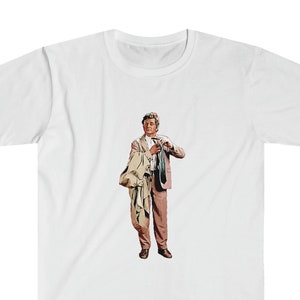 May include: A white t-shirt with a graphic of a man in a suit holding a jacket and adjusting his tie.