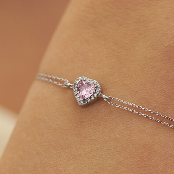 Armband mit rosa Steinen für Frauen, 925er Sterlingsilber, handgefertigter Schmuck, Geburtstagsgeschenk für sie, Geschenk für die beste Freundin, Armbänder mit rosa Steinen