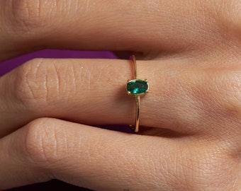 Minimalistische ring 925K zilver met 3 stenen, smaragd ringen voor vrouwen, sierlijke ring, beste vriend verjaardagscadeau voor haar
