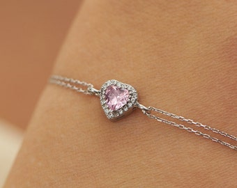 Pink Stone Bracelet for Women, 925 Sterling Silver, Handmade Jewerly, Birthday Gift for Her, Best Friend Gift, Pink Stone Bracelets