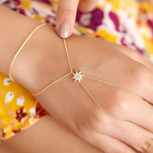 Star Hand Chain Bracelet for Women, Summer Jewellery, Real 925 Silver Handmade Finger Bracelet, Slave Chain Link, Body Jewelry for Her One Star Bracelet