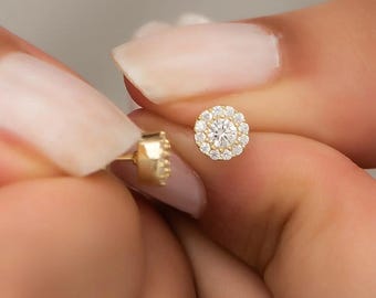 Gold Solitaire Stud Earrings for Women, Minimalist Summer Jewellery, 925 Silver Stud Earrings, Stone Stud Earrings, Gift for Her