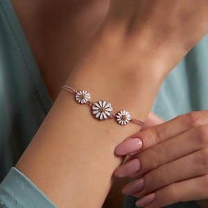 Braccialetti con margherite per donna, regalo di Natale per la nonna, gioielli fatti a mano in argento 925, braccialetto con fiori di margherite, regalo di compleanno per la migliore amica