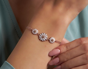 Daisy Bracelets for Women, Christmas Gift for Grandma, 925 Silver Handmade Jewellery, Daisy Flower Bracelet Best Friend Birthday Gift