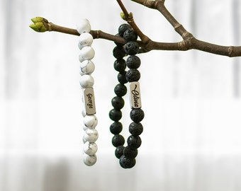 Bracelet personnalisé pour femme, Bracelet en perles de pierre noire, Bracelet minimaliste fait main, Cadeau d'anniversaire pour elle, Cadeau pour la Saint-Valentin