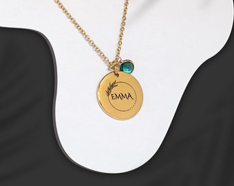 Collier plaque signalétique avec pierre de naissance pour femme ou homme, collier personnalisable, pendentif de famille, cadeau pour maman, bijoux motivants, cadeau personnalisé