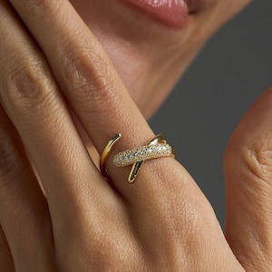 Sparkling Pavé Open Rings for Women • Handmade 925 Sterling Silver Ring, Gold, or Rose Gold Wrap Ring Perfect Gift for Women, Gift for Mom