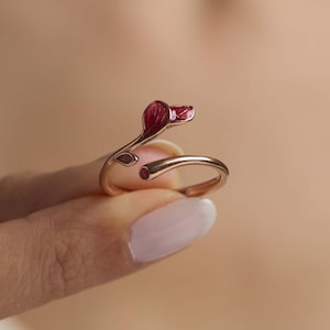 Autumn Ring for Her, Red Orange Fall Jewelry, Red Ivy Ring, Unique Ring, Gift for Her, Gift for Teacher, Pink Ring, Gift for Grandma Mom