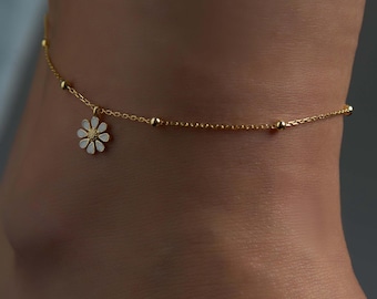 Daisy Anklet for Women, Personalized Christmas Gift for Women, Handmade Jewellery, Autumn Fall Gift for Mom, Minimalist Anklet for Winter