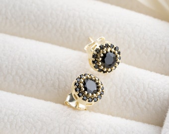 Boucles D’oreilles Or 18 Carats Avec Jaïet – Boucles De Deuil Pendantes