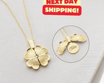 Personalized 4 Leaves Clover Name Necklaces, Sterling Silver Handmade Jewelry, Clover Lucky Necklace, Personalised Birthday Gift For Her
