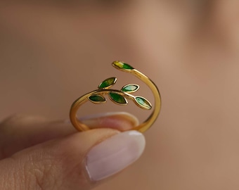 Anéis de prata com ramo de oliveira para mulheres, anéis de paz em prata esterlina 925, anéis com folhas de oliveira verde para mãe, anel de ansiedade, presente feito à mão para ela
