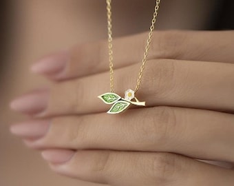 925 Silver Green Leaf Necklaces for Women, Minimalist Olive Tree Necklace, Handmade Jewelry, Christmas Gift For Mom? Friend Birthday Gift