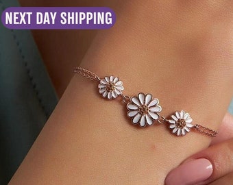 Minimalistische Daisy-armbanden voor vrouwen, kerstcadeau voor haar, 925 zilveren handgemaakte sieraden, Daisy Flower-armband beste vriend verjaardagscadeau