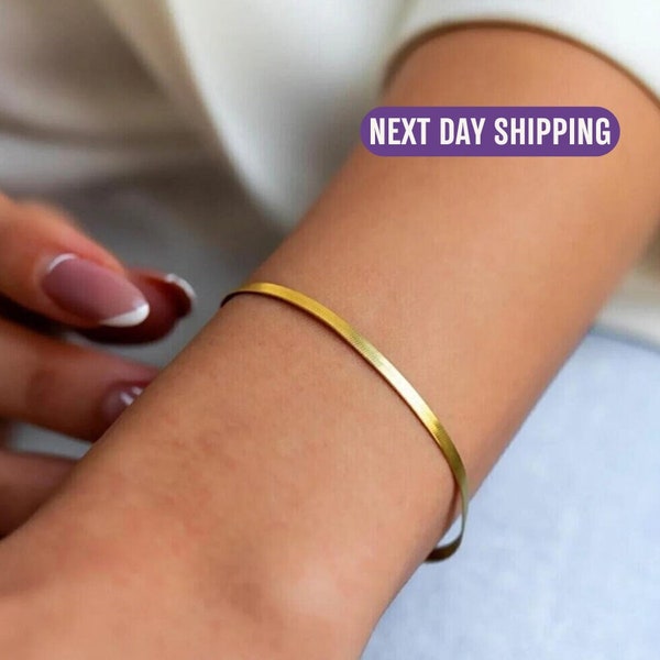 Sterling Silver Snake Chain Bracelets for Women, Handmade Jewelry, Herringbone Woven Bracelet Gold, Christmas Gift for Her, Minimalist Chain