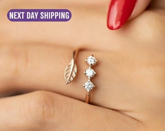 Minimalistische ring 925K zilver met 3 stenen, smaragd ringen voor vrouwen, sierlijke ring, beste vriend verjaardagscadeau voor haar