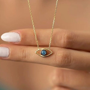 Evil Eye Gold Halsketten für Frauen, Minimalist 925 Sterling Silber handgemachtes Geschenk, Schutz Halskette, Geburtstagsgeschenk für Sie, Sommer Schmuck