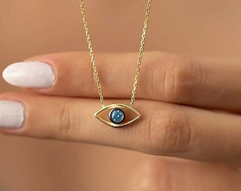 Evil Eye Gold Necklaces for Women, Minimalist 925 Sterling Silver Handmade Gift, Protection Necklace, Birthday Gift for Her, Summer Jewelry