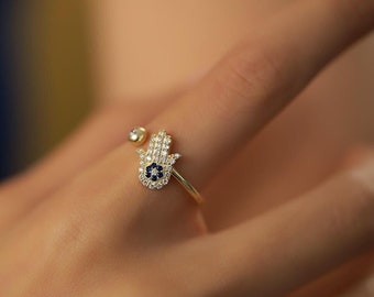 Hamsa Rings for Women, Evil Eye Ring, 925K Silver Handmade Jewelry, Hamsa Hand of Fatima Ring, Protection Ring, Best Friend Gift for Her