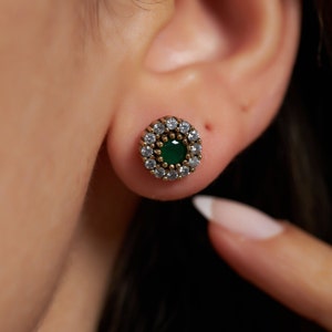 Vintage Style Emerald Stud Earrings, Minimalist Green Earrings, Handmade Jewelry Christmas Gift for Her, Sterling Silver Earrings for Women image 9