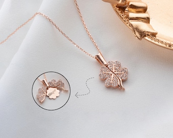 Personalized Clover Name Locket Necklaces, 4 Leaves Clover Pendant, Christmas Gift for Mom, Best Friend Birthday Gift For Her, Luck Necklace